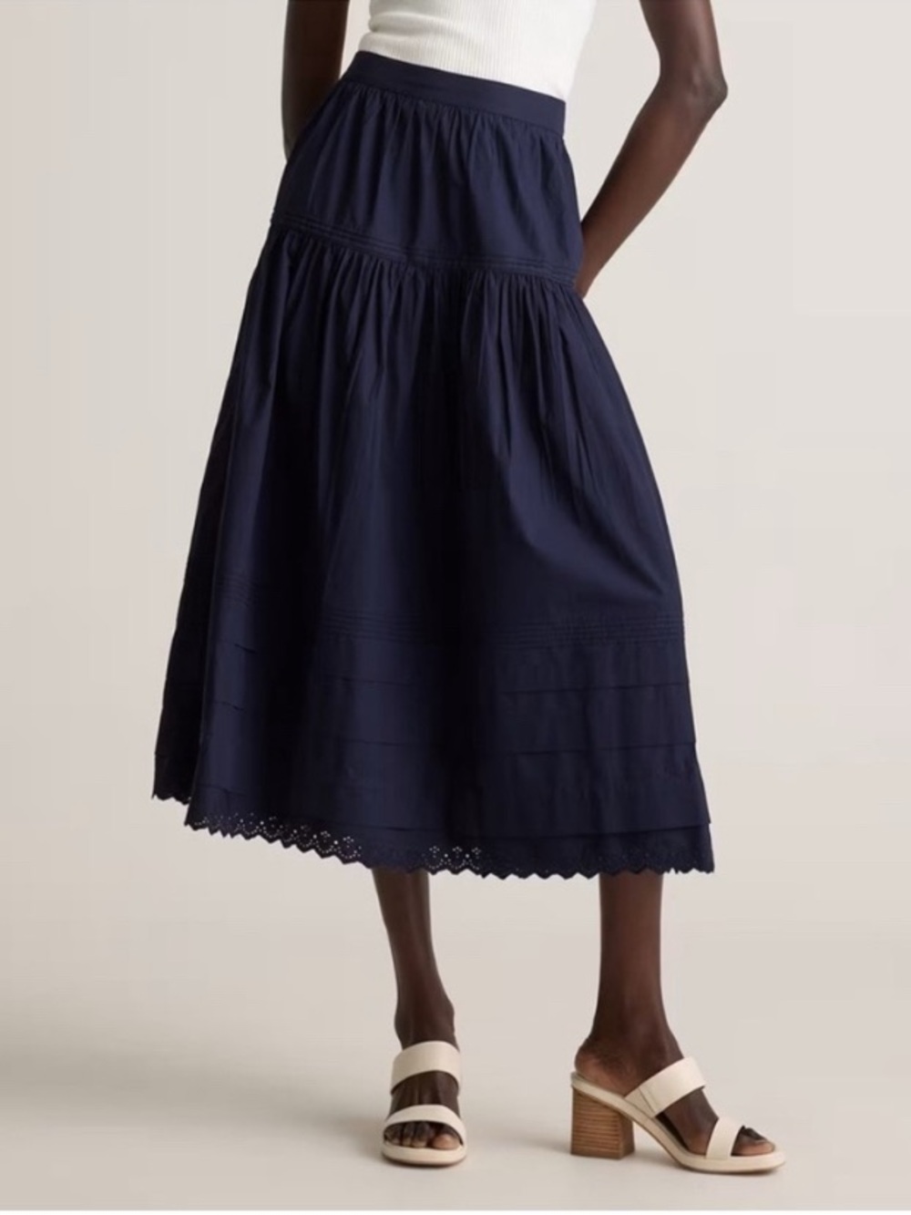 Quince Women Organic Cotton Poplin Pintuck Maxi Skirt Navy Size Large